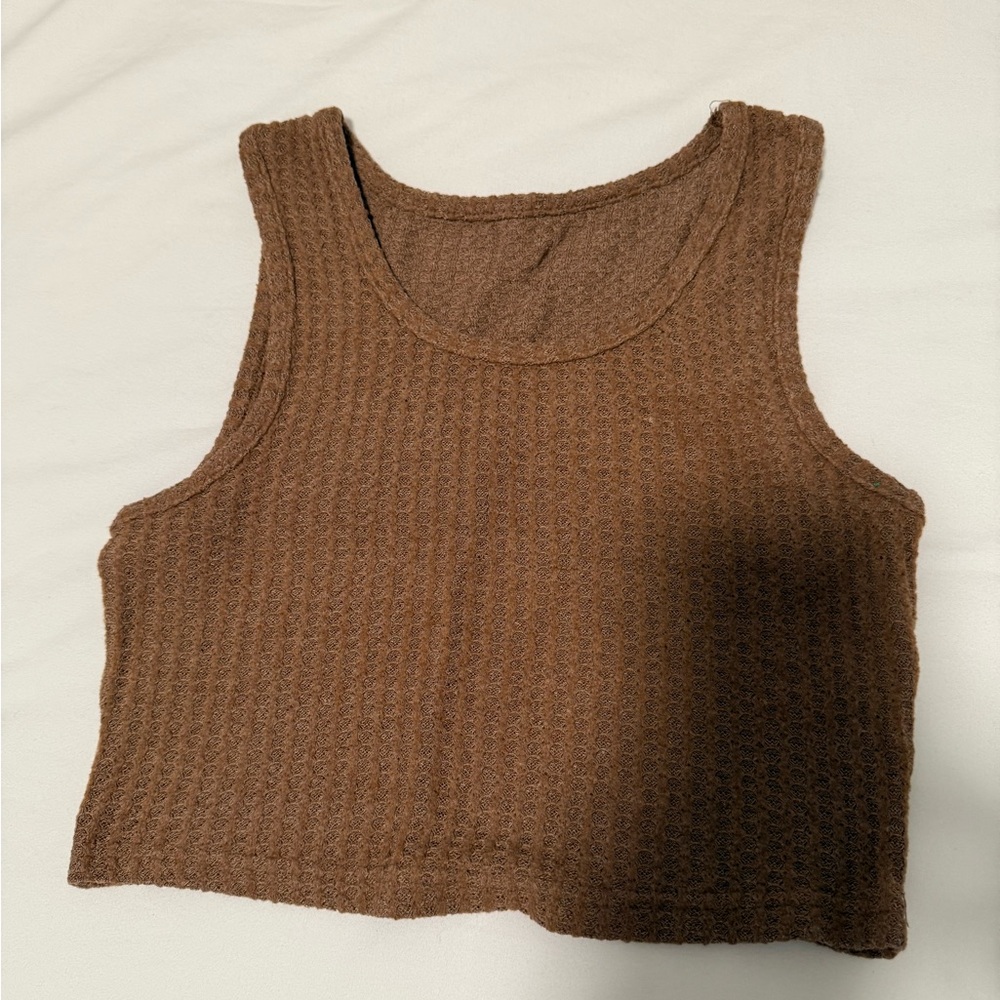 SHEIN Textured Knit Crop Top in Warm Brown